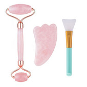 Rózsakvarc Púder Kristály Jade Roller Masszázs Spa Természetes Rózsaszín Kézzel Készített Gua Sha Stone Arc Beauty Device Arc Bőrápoló eszköz
