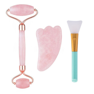 Розов кварц на прах Crystal Jade Roller Massage Spa Natural Pink Handmade Gua Sha Stone Facial Beauty Beauty Устройство за лице Грижа за кожата на лицето Инструмент