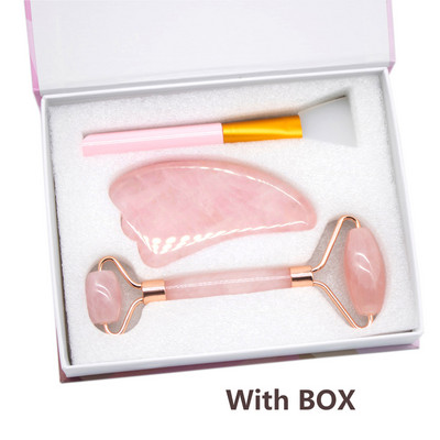 Rózsakvarc Púder Kristály Jade Roller Masszázs Spa Természetes Rózsaszín Kézzel Készített Gua Sha Stone Arc Beauty Device Arc Bőrápoló eszköz