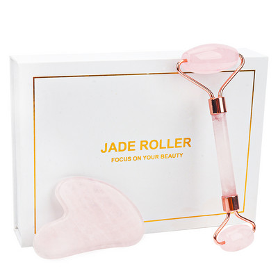 Természetes Rózsakvarc Jade Roller Gua Sha Set Arcmasszírozó Görgős Jade Köves masszázskészlet Arc lifting Beauty Masszázseszközök