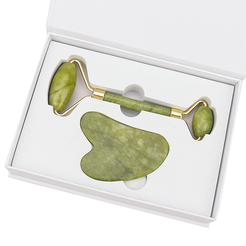 Természetes Rózsakvarc Jade Roller Gua Sha Set Arcmasszírozó Görgős Jade Köves masszázskészlet Arc lifting Beauty Masszázseszközök