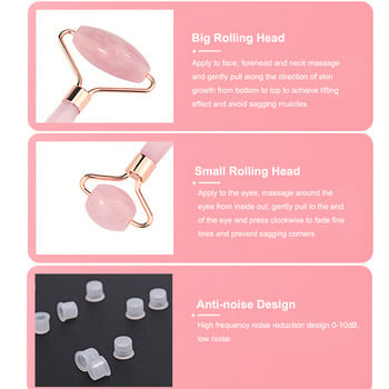 Rose Quartz Roller Scraping Stone Massk Brush Set Natural Pink Quartz Jade Roller Gua Sha Scraper Εργαλεία περιποίησης προσώπου για μασάζ προσώπου