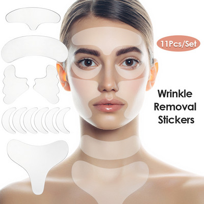 11 τμχ επαναχρησιμοποιήσιμο αυτοκόλλητο σιλικόνης κατά των ρυτίδων Πρόσωπο Μέτωπο λαιμού αφαίρεση ματιών Αντιρυτιδικό αυτοκόλλητο Pad Tape Lift Face Περιποίηση δέρματος