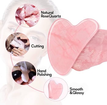 Rose Quartz Gua Sha Ρολό από φυσική πέτρα νεφρίτη και σετ Gua Sha Σετ μασάζ Ρολό προσώπου Περιποίηση δέρματος Προσώπου Κρύσταλλο απορρόφησης λαδιού