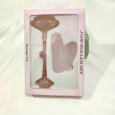 Rozenkvarc Gua Sha Valjak od žada od prirodnog kamena i Gua Sha Set Masažer Valjak za lice Njega kože Valjak za upijanje ulja za lice Kristalni