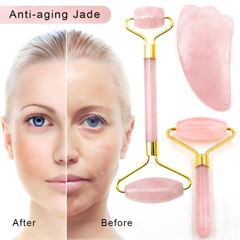Természetes Jade Roller vékony arcmasszírozó lifting eszközök karcsú arcápoló Gua Sha zöld köves öregedésgátló ránctalanító kristály Guasha készletek doboza