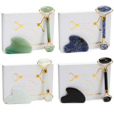 Natūralus Jade Roller Gua Sha Set Veido kūno liekninamasis masažuoklis veidui Jade Stone veido stangrinamasis odos priežiūros priemonių rinkinys