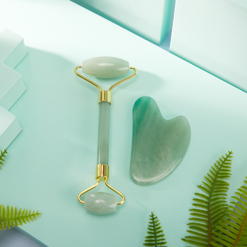 Natural Jade Roller Gua Sha Set Arc karcsúsító masszírozó arcra Jade Stone ránctalanító arc lifting bőrápoló eszközkészlet