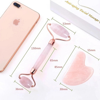 Τριών τεμαχίων Facial Massager Natural Rose Quartz Roller Face Lifting Skin Care Σετ μάσκας απόξεσης Jade Roller Jade Brush Skin Care