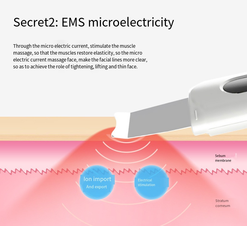 Ultrahangos bőrradír vibrációs arc spatula arcradír mitesszer eltávolító lapát Tiszta kavitációs peeling arc lifting
