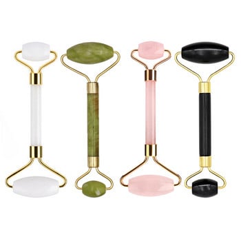 Facial Jade Roller Massager Double Heads Face Massage Roller Αδυνάτισμα Μάτια Λαιμός Λεπτό Lift Relax Beauty Φυσική Πέτρα Ροζ Χαλαζίας