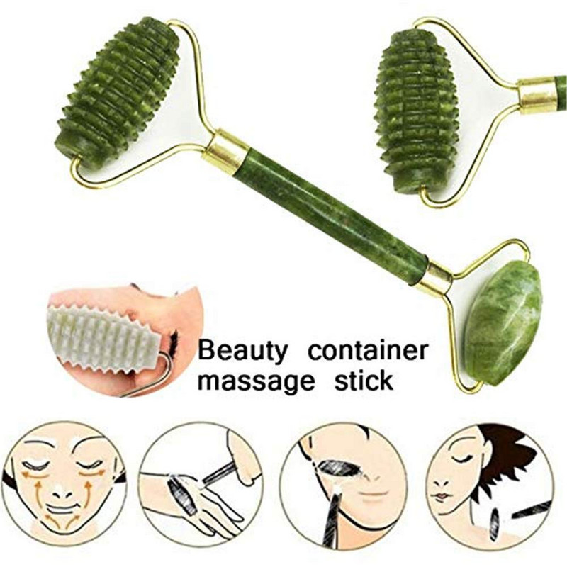 2 db Jade Roller arcápoló görgős készletek Bőrhenger Gua Sha kaparó masszázseszközökkel Öregedésgátló és ránctalanító arcra