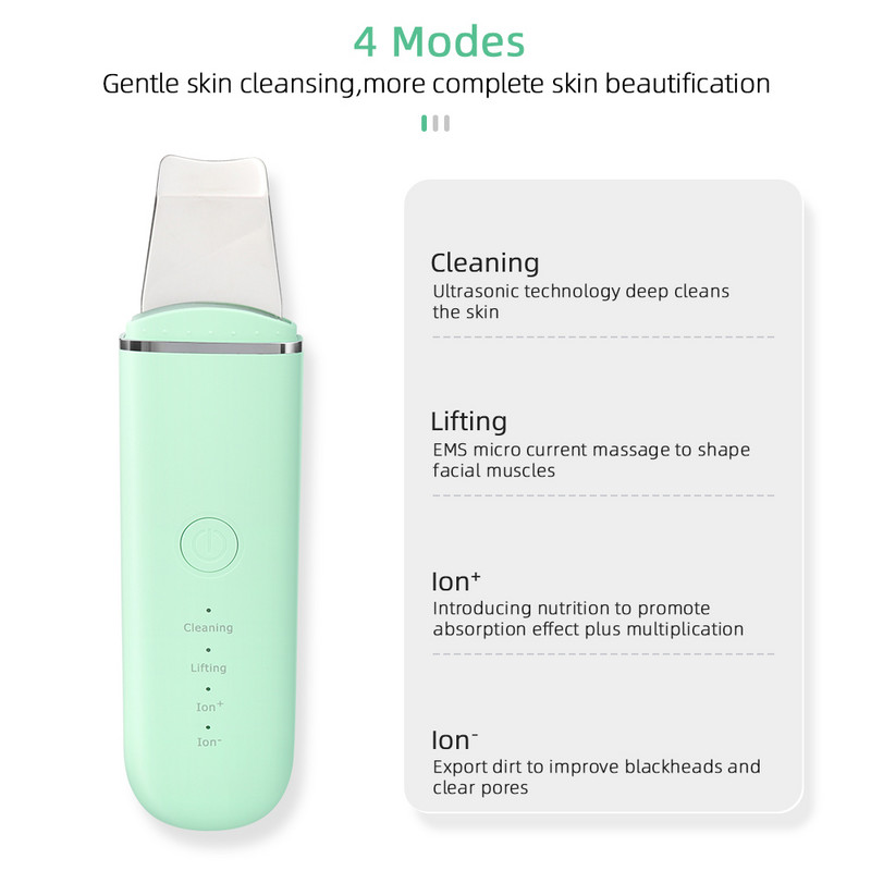Ultrahangos bőrradír vibrációs arc spatula mitesszer eltávolító arcradír lapát Tiszta kavitációs peeling arc lifting