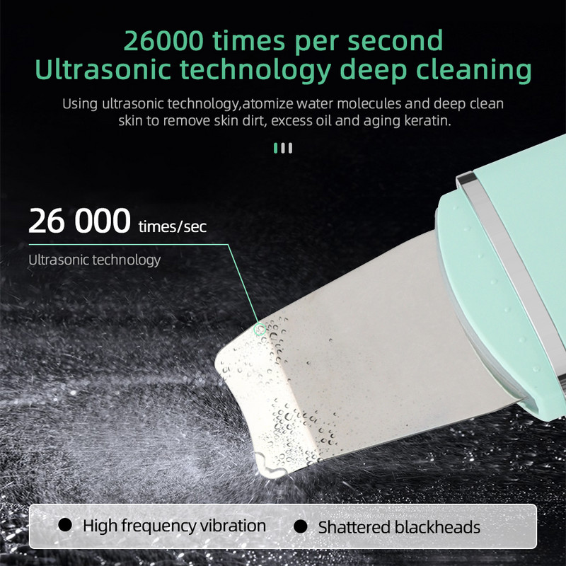 Ultrahangos bőrradír vibrációs arc spatula mitesszer eltávolító arcradír lapát Tiszta kavitációs peeling arc lifting