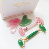 Hordozható Face Eyes Lift Masszírozó Firm Skin Roller Arcmasszázs Jade Roller Természetes Rózsakvarc Stone Eyes Care Tool Ajándékdoboz