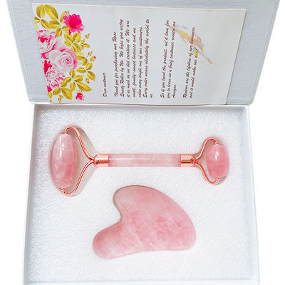Hordozható Face Eyes Lift Masszírozó Firm Skin Roller Arcmasszázs Jade Roller Természetes Rózsakvarc Stone Eyes Care Tool Ajándékdoboz