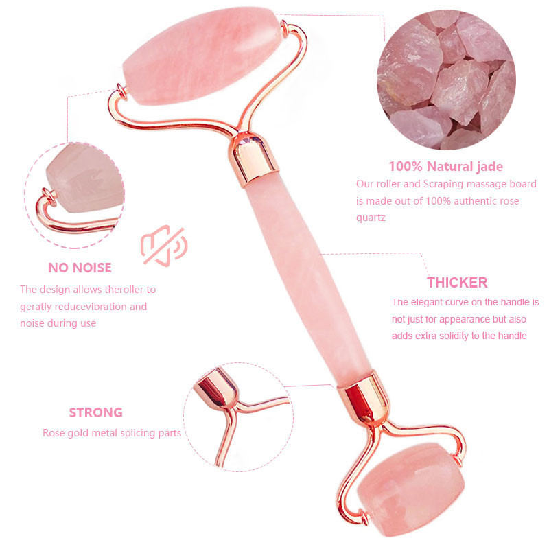 Hordozható Face Eyes Lift Masszírozó Firm Skin Roller Arcmasszázs Jade Roller Természetes Rózsakvarc Stone Eyes Care Tool Ajándékdoboz