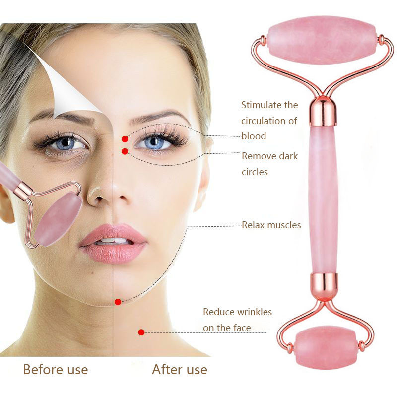 Hordozható Face Eyes Lift Masszírozó Firm Skin Roller Arcmasszázs Jade Roller Természetes Rózsakvarc Stone Eyes Care Tool Ajándékdoboz
