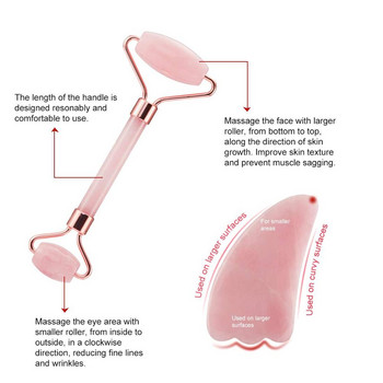 Εργαλείο μασάζ προσώπου με ρολό νεφρίτη Φυσικό ροζ χαλαζία Jade Roller Guasha Kit Αδυνατίσματος προσώπου Μασάζ δέρματος Lifting Stone Beauty Care Tool