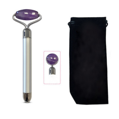 Rolă de jad cuarț trandafir natural 2 în 1 cu vibrație electrică pentru ridicarea feței cristal de piatră de jad rolă facială instrument de masaj pentru frumusețe