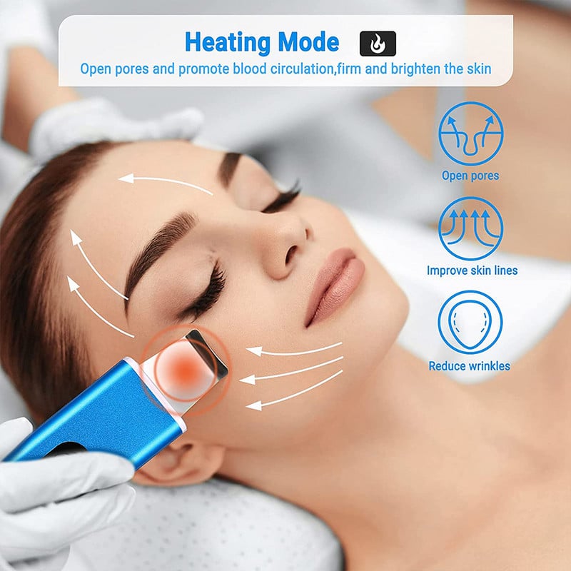 Melegítő arctisztító mitesszer eltávolító arcradír Peeling spatula akne eltávolító arc lifting eszközök Ultrahangos bőrradír