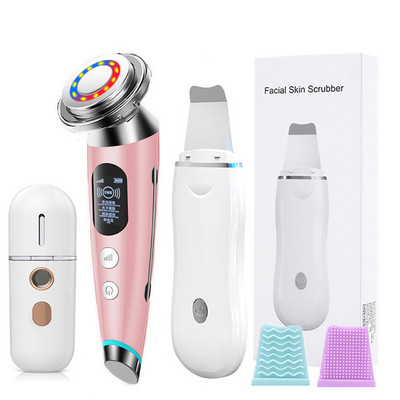 Ultrahangos bőrradír készlet vibrációs arc spatula mitesszer eltávolító EMS LED arcmasszírozó kavitációs peeling arc lifting