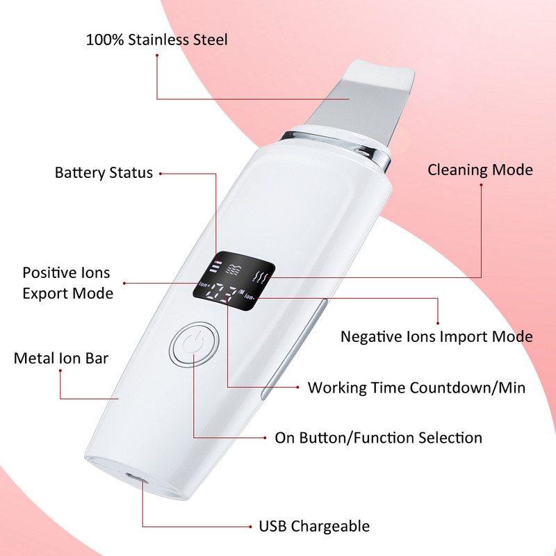 Ultrazvučni piling kože Vibraciona masaža lica za uklanjanje mitesera Spatula za lice Lopata Čišćenje pora Piling Kavitacija