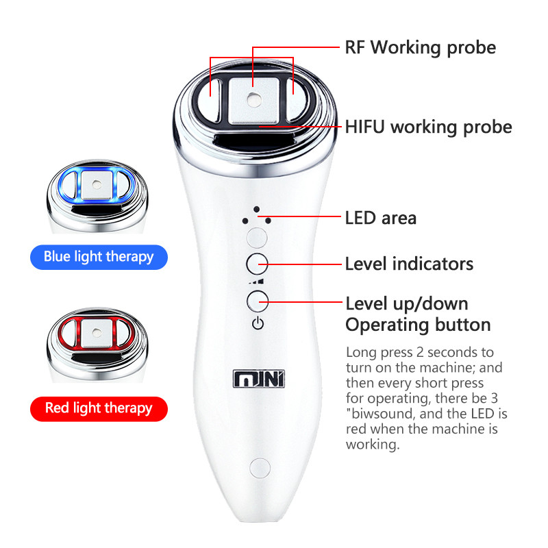 Mini HIFU RF ultragarso aparatas EMS mikro srovės moteriškas veido stangrinamasis pakeliamasis odos šildymas nuo raukšlių namų grožio instrumentas