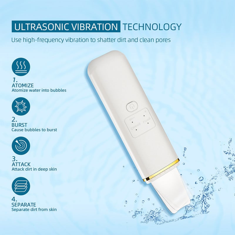 Bőrradír Ultrahangos Ion Arc Mélypórusos Peeling Tisztító Készülék Peeling Lapát Hámlasztó Mitesszer eltávolító Arc lifting
