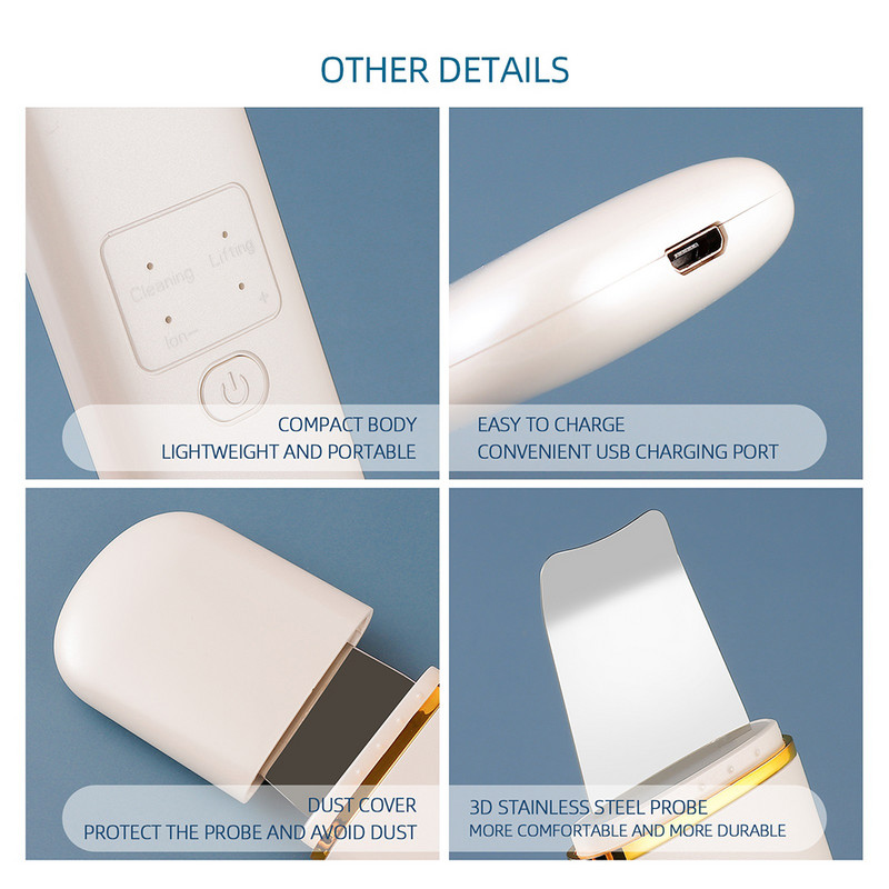 Bőrradír Ultrahangos Ion Arc Mélypórusos Peeling Tisztító Készülék Peeling Lapát Hámlasztó Mitesszer eltávolító Arc lifting