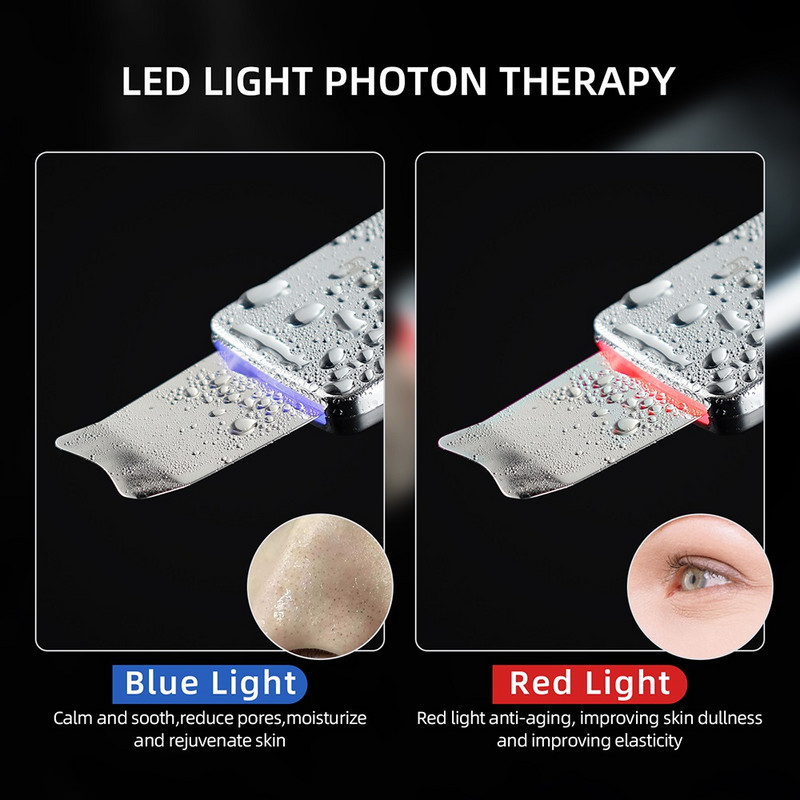 6 az 1-ben EMS ultrahangos bőrradír ION LED Photon Skin Lifting Masszírozó Arc Spatula Mitesszer eltávolító Arc Mélytisztító