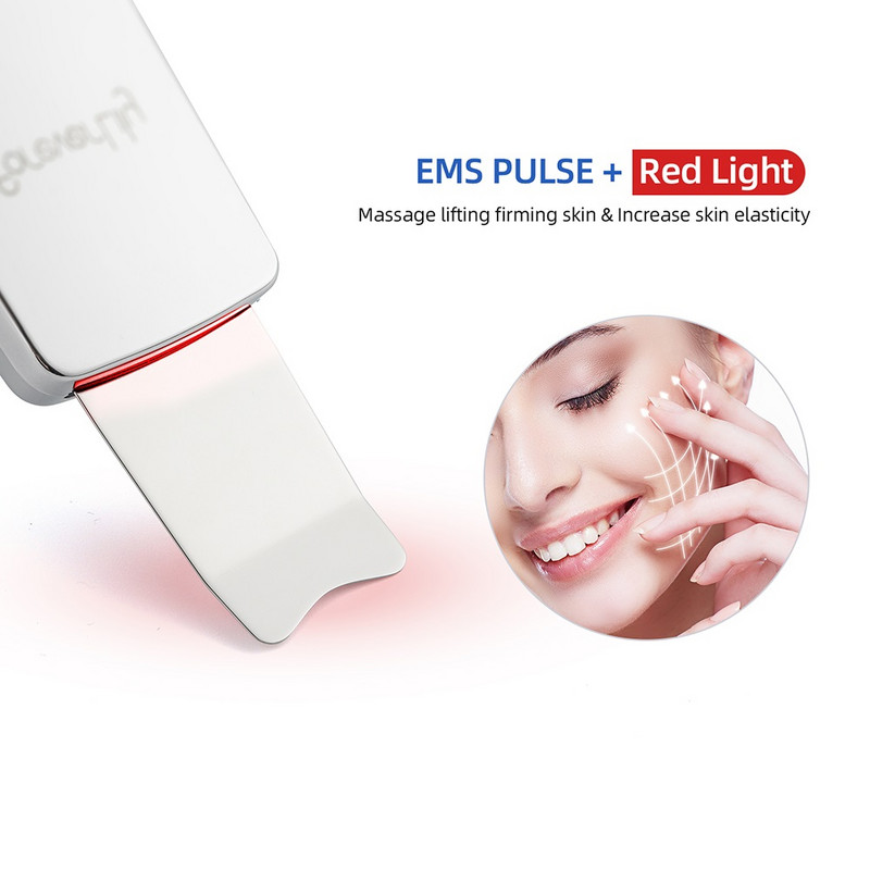 6 az 1-ben EMS ultrahangos bőrradír ION LED Photon Skin Lifting Masszírozó Arc Spatula Mitesszer eltávolító Arc Mélytisztító