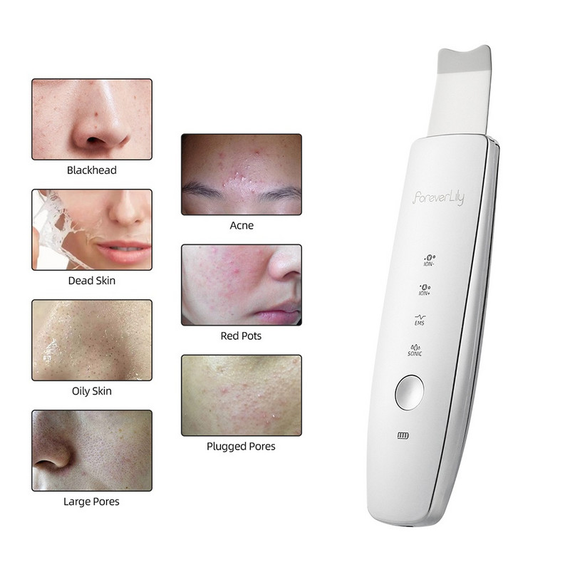 6 az 1-ben EMS ultrahangos bőrradír ION LED Photon Skin Lifting Masszírozó Arc Spatula Mitesszer eltávolító Arc Mélytisztító