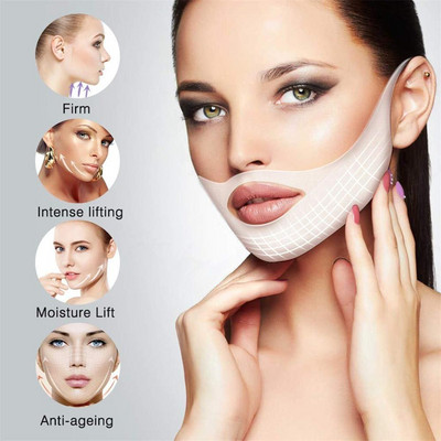 Lifting facial Mască de slăbire Mască pentru gât Lifting facial V Lifting Chin Up Patch 4D Strângere urechi Skinny Masseter Reductor dublu de bărbie