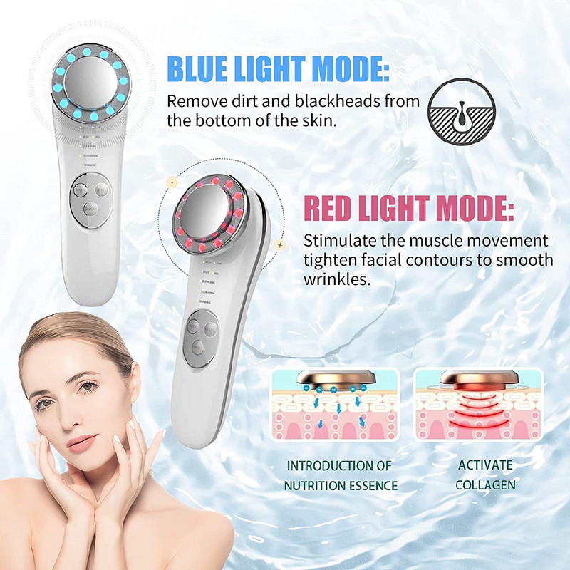 7 viename veido masažuoklis Odos priežiūros įrankiai Veido pakėlimo prietaisas Raudonos ir mėlynos šviesos odos stangrinimas Aukšto dažnio galvaninis veido aparatas