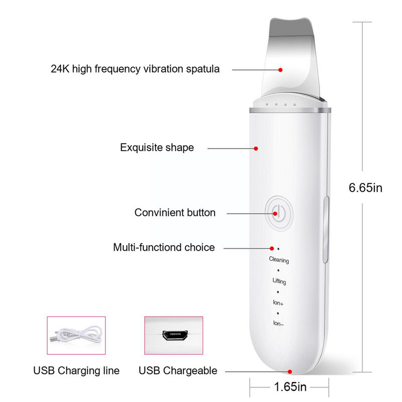 Ultrahangos arcbőrradír Arctisztító Spatula Készülék Lapát Tisztító Mitesszer Sonic Face Peeling Remover B1E9
