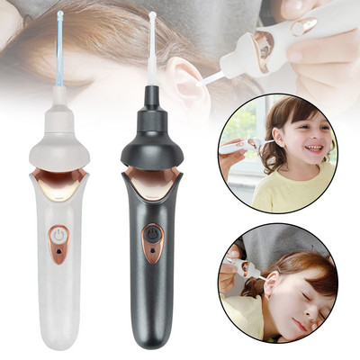 Електрически уред за премахване на уши Безболезнен инструмент за почистване на уши с LED светлина Акумулаторна лъжица за ушна кал Почистващ препарат за ушна кал Клечка за цялото семейство