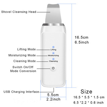 Ултразвуково дълбоко почистване на лицето Скрубер за кожата Премахване на мръсотия Черни точки Намаляване на бръчките Петна Шпатула Избелване на лицето Лифтинг устройство