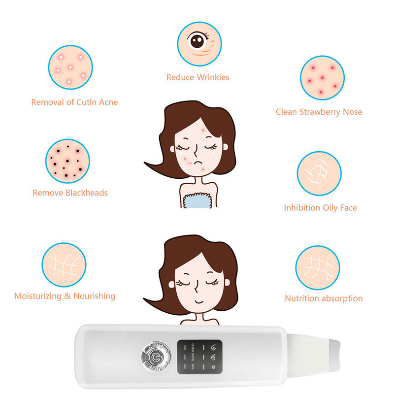 Ultragarsinis giluminis veido valymo odos šveitiklis Pašalinkite nešvarumus inkštirus Sumažinkite raukšles dėmes Mentele veido balinimo kėlimo priemonė