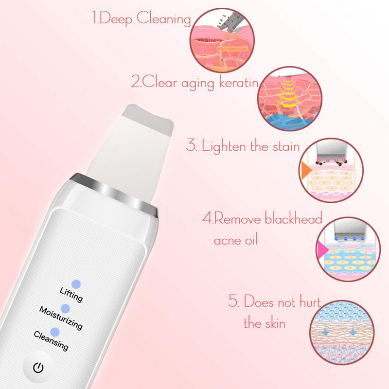 Ultragarsinis giluminis veido valymo odos šveitiklis Pašalinkite nešvarumus inkštirus Sumažinkite raukšles dėmes Mentele veido balinimo kėlimo priemonė