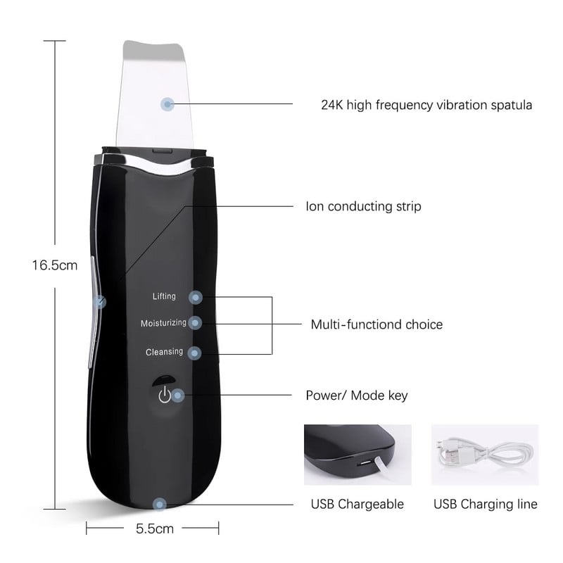 Ultrahangos bőrradír vibrációs arc spatula mitesszer eltávolító arcradír lapát Tiszta kavitációs peeling arc lifting