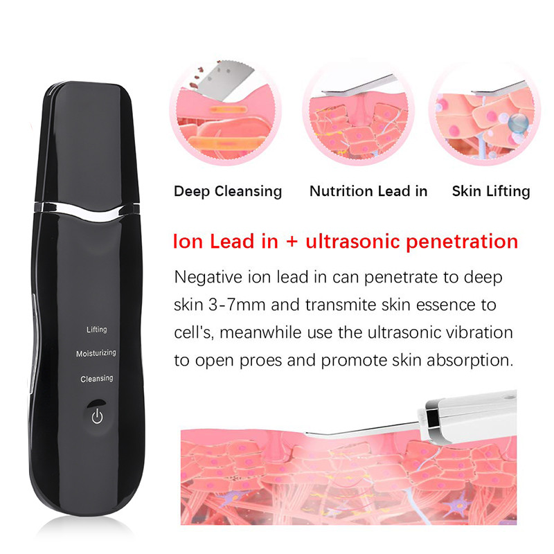 Ultrahangos bőrradír vibrációs arc spatula mitesszer eltávolító arcradír lapát Tiszta kavitációs peeling arc lifting