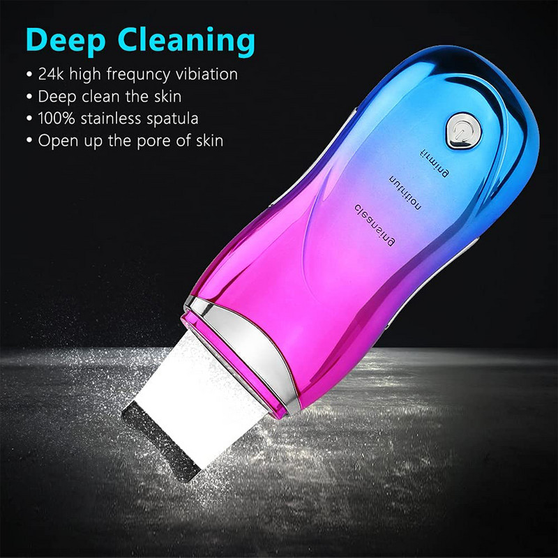 Spatulă facială cu ultrasunete micro-curent Peeling facial Scrubber cu ultrasunete pentru piele Peeling cavitație Lopă Dispozitiv de îndepărtare a acneei puncte negre