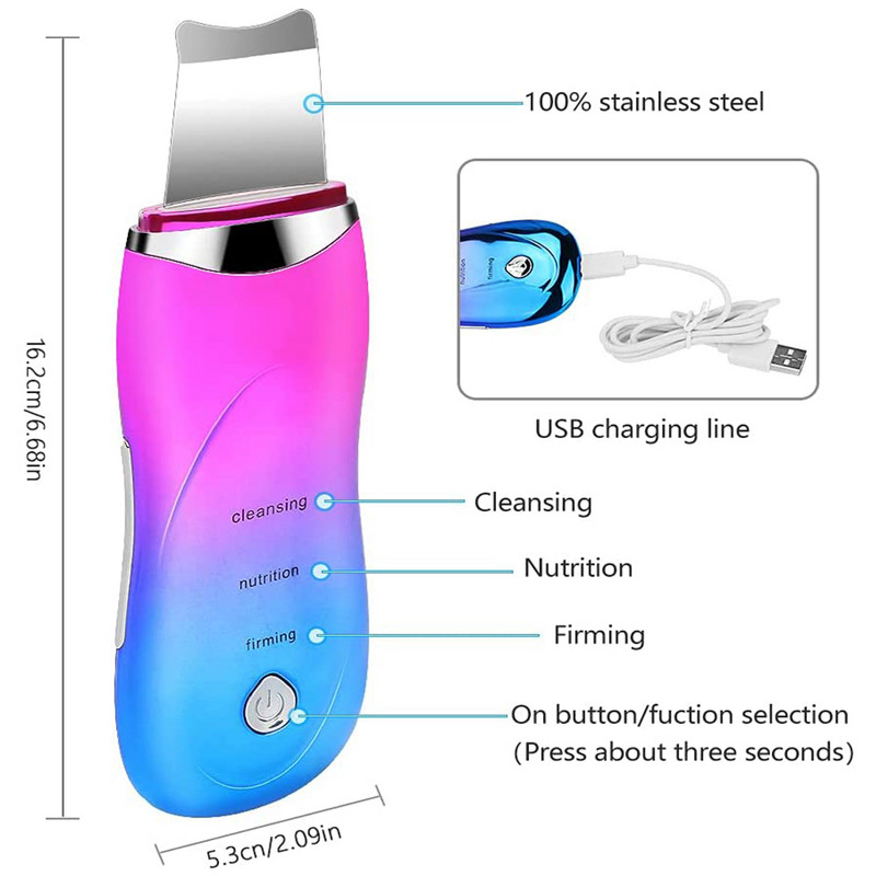 Spatulă facială cu ultrasunete micro-curent Peeling facial Scrubber cu ultrasunete pentru piele Peeling cavitație Lopă Dispozitiv de îndepărtare a acneei puncte negre