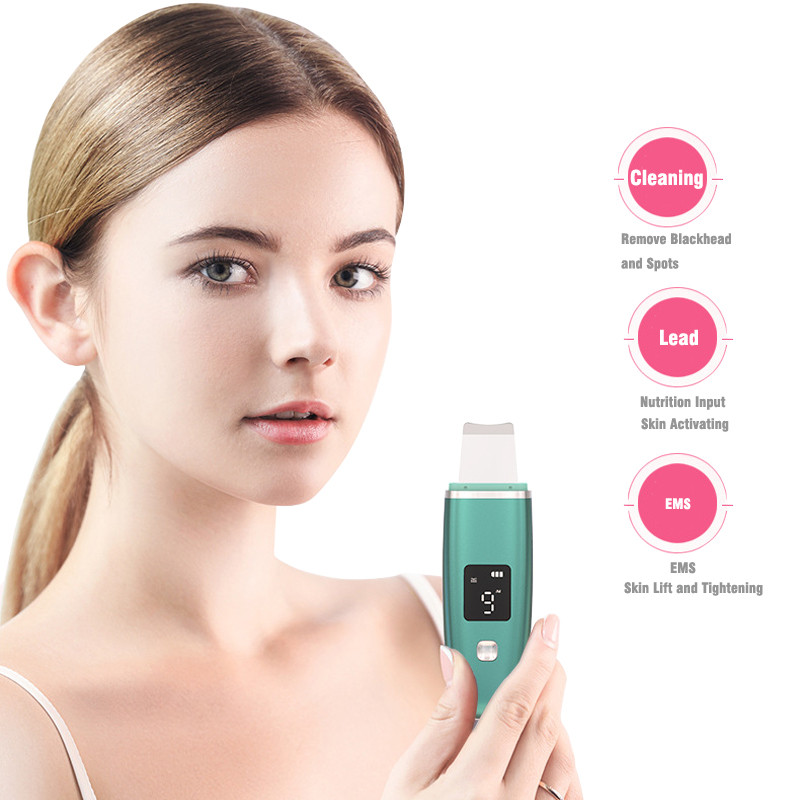Ultrahangos bőrradír Bőr Mélytisztító Pórustisztító Peeling Arc Arc Spatula Hámlasztó EMS Face Lift Eszközök Bőrápolás
