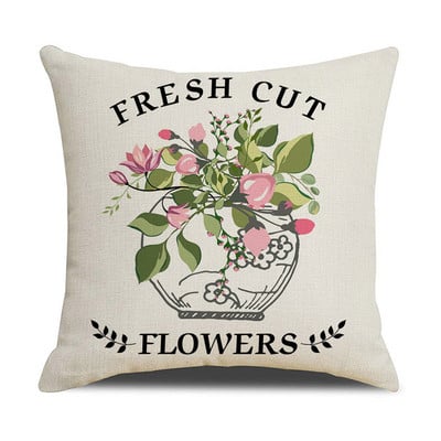 Tavaszi virágok vászon párnahuzat lakberendezési kerékpár teherautó nyomat párnahuzat nappali kanapé dekorációk párnahuzat 45x45 cm