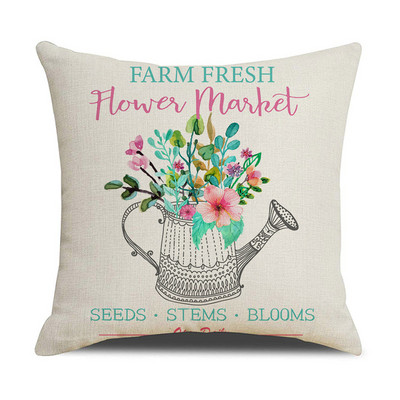 Tavaszi virágok vászon párnahuzat lakberendezési kerékpár teherautó nyomat párnahuzat nappali kanapé dekorációk párnahuzat 45x45 cm