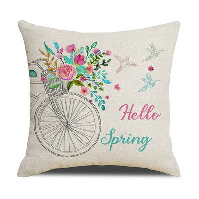 Tavaszi virágok vászon párnahuzat lakberendezési kerékpár teherautó nyomat párnahuzat nappali kanapé dekorációk párnahuzat 45x45 cm