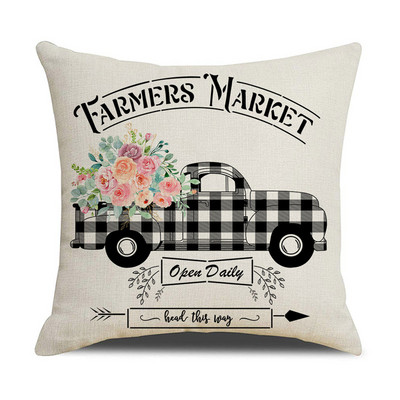 Tavaszi virágok vászon párnahuzat lakberendezési kerékpár teherautó nyomat párnahuzat nappali kanapé dekorációk párnahuzat 45x45 cm