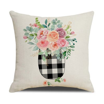 Tavaszi virágok vászon párnahuzat lakberendezési kerékpár teherautó nyomat párnahuzat nappali kanapé dekorációk párnahuzat 45x45 cm